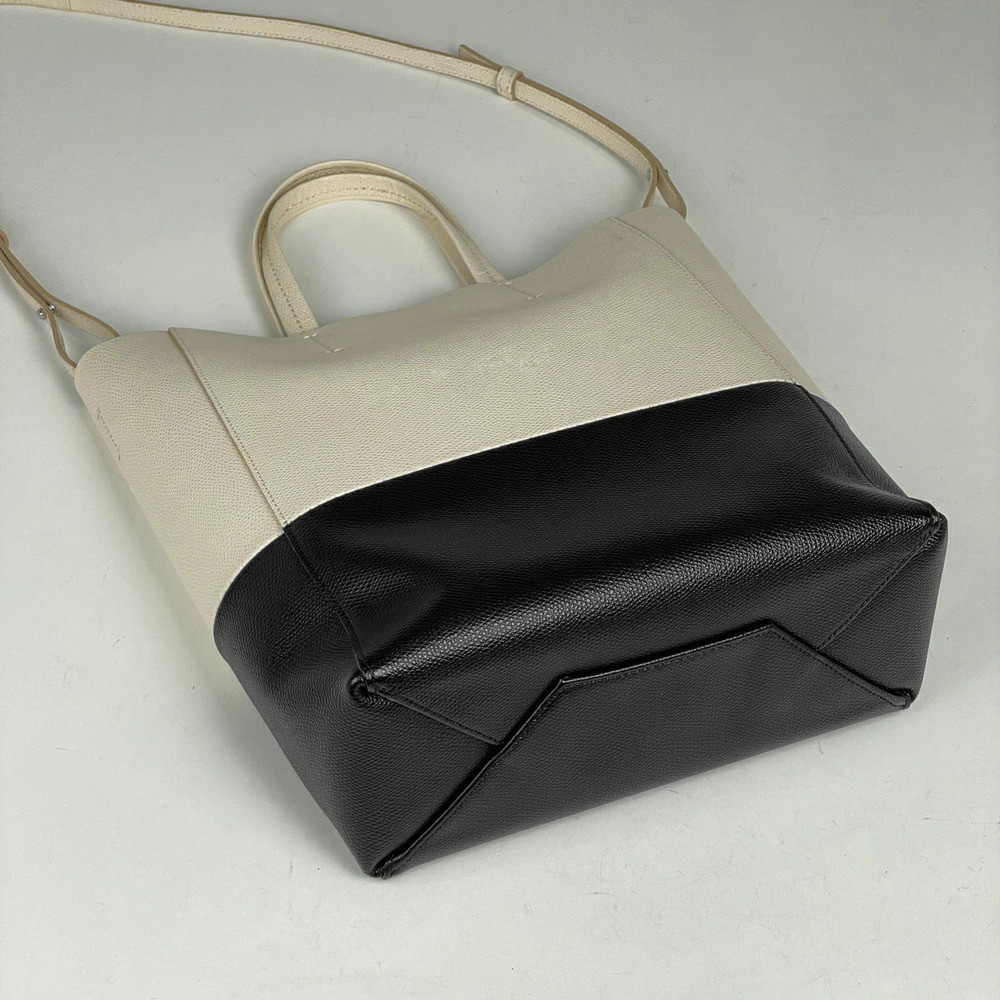 Celine Vertical Cabas Tote Bag Shoulder Bi Leather Ivory White Black - Picture 2 of 7